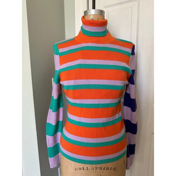 Anthropologie Maeve Striped Turtleneck Sweater colorblock Ribbed - Picture 9 of 12